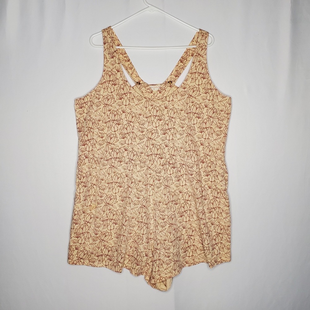 Natural‎ By Known Supply Strappy Romper Women 2XL Organic Cotton Floral Neutral